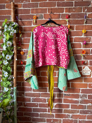 Plus Size Nova Kantha Bell Sleeve Wrap Top- 100% Cotton - Fair Trade Made