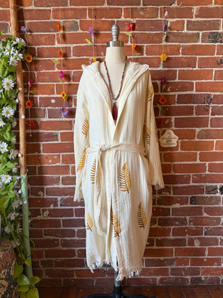 Autumn Leaf Washed 100% Cotton Hoodie Kimono Robe  - Fair Trade Made