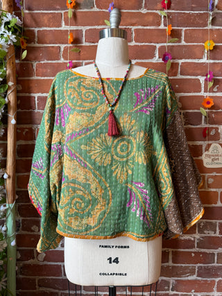 OOAK Summer Collection - Reversible Cosmic Drift Kantha Poncho Top - 2 Tops in 1