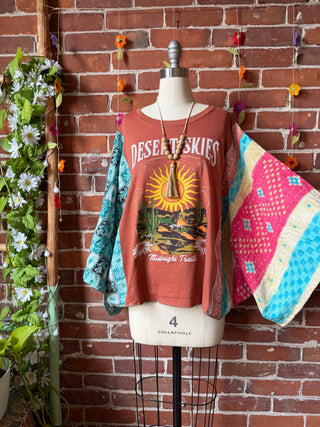 OOAK Summer Collection- Upcycled Desert Skies Kantha Dolman Sleeve Top