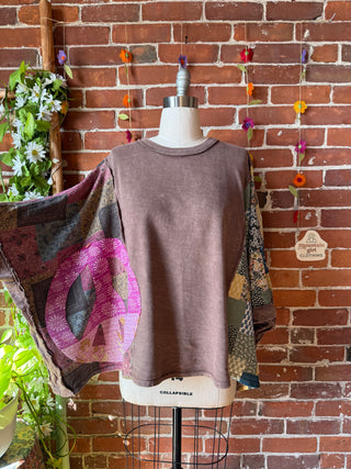 OOAK Summer Collection - Upcycled Peace Patch Patchwork Poncho Style Top