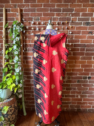 Twilight Reversible Kantha Long Hooded Duster Vest