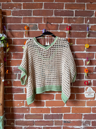 Blue/Green Festival Flower Crochet Overlay Top 🌼