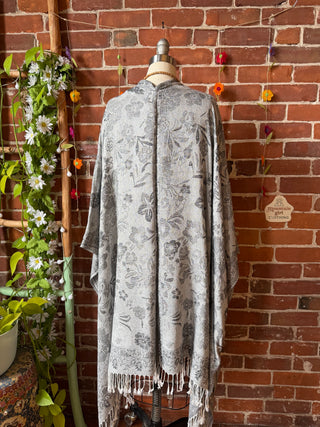 Gray Sky Goddess Flowy Woven Fringe Kimono Ruana - Made In Canada