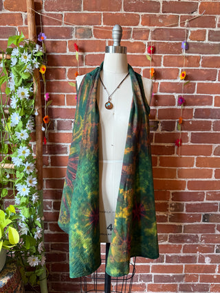 Forest Green Tie Dye Flowy Hem Layering Vest - 100% Cotton