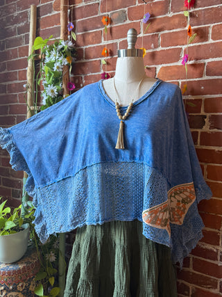 OOAK Summer Collection - Upcycled Luna Butterfly Flowy Trapeze Style Top 🦋 Blue
