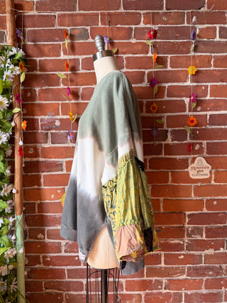 OOAK Summer Collection- Upcycled Patchwork Bell Sleeve Nature Tie Dye Sweatshirt Size XL