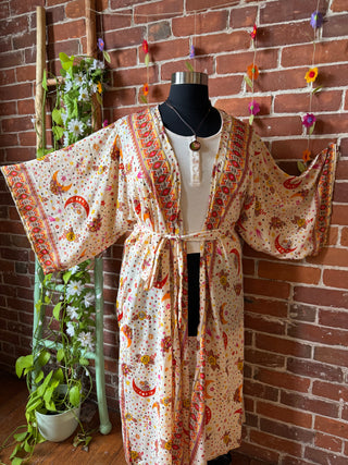 Silk Long Celestial Print Goddes Kimono -Moon Sun + Stars - Two Colors