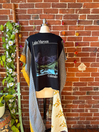 OOAK Spring Collection- Upcycled Lake Maroon Colorado Inspired Hi Lo Kantha Poncho Top