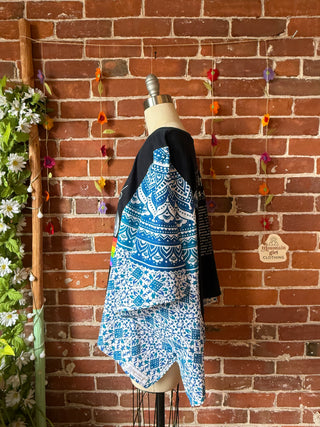 OOAK Autumn Collection- Upcycled Cropped Brit Pink Floyd Tribute BandTapestry Poncho Tee