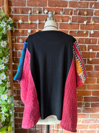 OOAK Autumn Collection- Upcycled David Bowie Inspired Cropped Kantha Poncho Tee