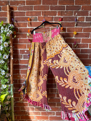 Coffee In The Morning Kantha Ruffle Wide Leg Lounge Pants - Fits up to 2X - Fair Trade Made