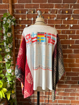 OOAK Autumn Collection- Upcycled AC/DC Inspired Cropped Kantha Poncho Tee