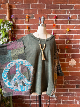 OOAK Summer Collection - Upcycled Kantha Peace Sign Patch Patchwork Poncho Style Top ☮️