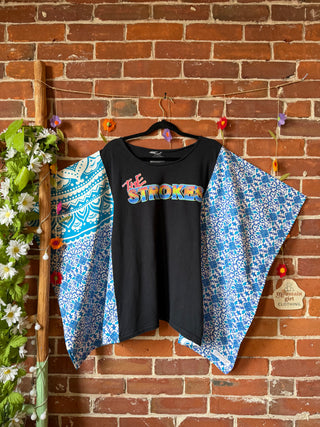 OOAK Autumn Collection- Upcycled The Strokes Inspired Tapestry  Poncho Tee