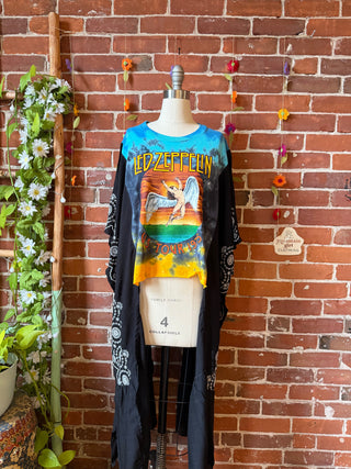 Led Zeppelin Inspired Tie Dye Hybrid Black Embroidered Hi Lo Top