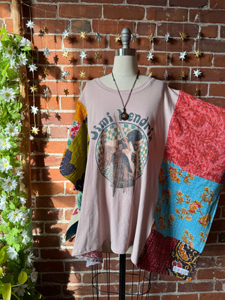 OOAK Winter Collection- Upcycled Jimi Hendrix Inspired Kantha Poncho Tee