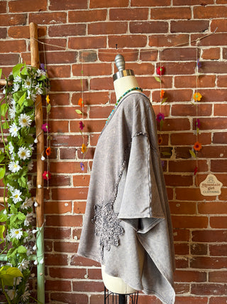 OOAK Spring Collection - Upcycled Kantha Peace Sign Patch Patchwork Poncho Style Top ☮️