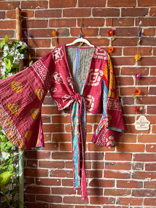 Free Size Nova Kantha Bell Sleeve Wrap Top