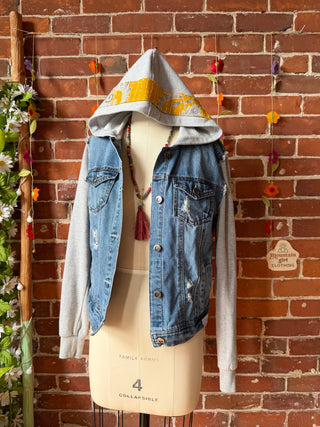 OOAK Summer Collection- Upcycled Grateful Dead Inspired Denim Jacket Hoodie  - Size XS