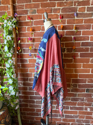 Hippie Festival Bus Inspired Batik Embroidered Poncho