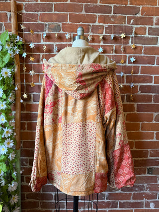 Autumn Stroll Fleece Lined Patchwork Pullover Hoodie
