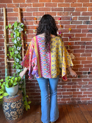 OOAK Summer Collection - Reversible Cosmic Drift Kantha Poncho Top - 2 Tops in 1