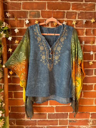 OOAK Autumn Collection - Upcycled Embroidered Tie Dye Poncho Top