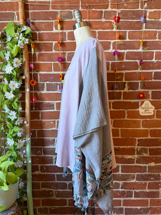 OOAK Autumn Collection- Upcycled Bad Bunny Inspired Embroidered Poncho Tee