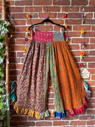 Coffee In The Morning Kantha Ruffle Wide Leg Lounge Pants - Fits up to 2X - Fair Trade Made