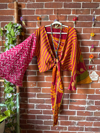Plus Size Nova Kantha Reversible Bell Sleeve Wrap Top- 100% Cotton - Fair Trade Made