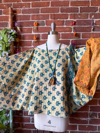 OOAK Spring Collection - Reversible Cosmic Drift Kantha Poncho Top - 2 Tops in 1