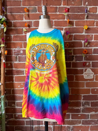 OOAK Summer Collection- Upcycled Grateful Moose Oversized Tie Dye Tank Top with Butterfly Patchwork