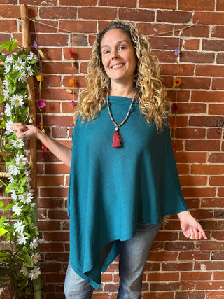 100% Cotton Autumn Stroll Poncho - Teal