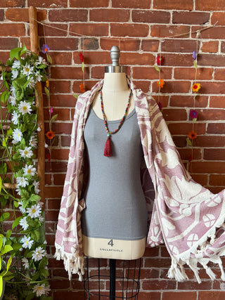 Pink Sky Fringe Cocoon Shawl Kimono - 100% Cotton