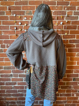 Moon Catcher Patchwork Hoodie Ruffle Cardigan