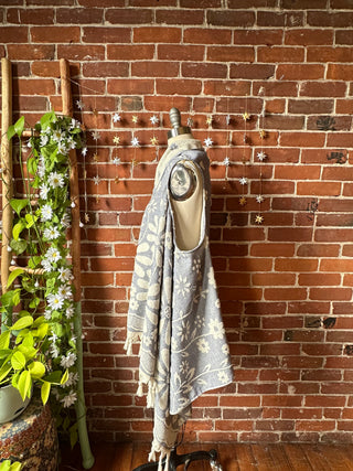 Blue Sky Flowers Fringe Duster Reversible Vest - 100% Cotton