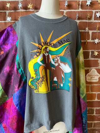 Upcycled Silk Patchwork Tie Dye Fleetwood Mac Inspired Hi Lo Poncho Top