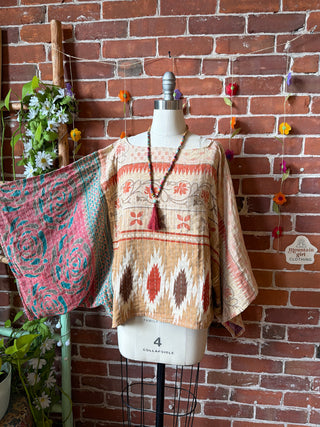 OOAK Spring Collection - Reversible Cosmic Drift Kantha Poncho Top - 2 Tops in 1!