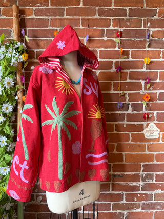 Harvest Bloom Suzani Embroidered Hooded Jacket - Fair Trade Made- Multiple Colors Available- 100% Cotton