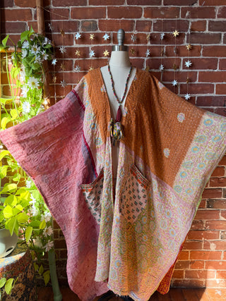 OOAK Autumn Collection-Reversible Stardust Kantha Ruana Jacket With Pockets