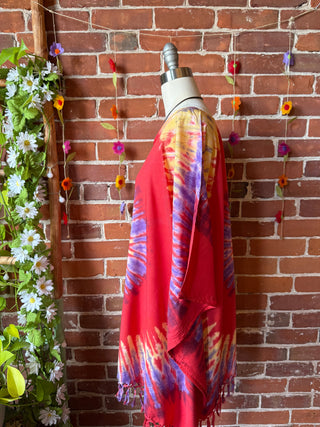 Spiral Sunset Tones Tie Dye Fringe Poncho