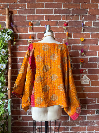 OOAK Summer Collection - Reversible Cosmic Drift Kantha Poncho Top - 2 Tops in 1