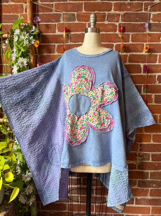 OOAK Autumn Collection - Upcycled Flower Patchwork Hi Lo Kantha Poncho Top 🌼