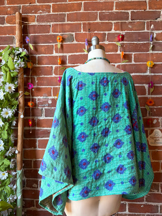 OOAK Spring Collection - Reversible Cosmic Drift Kantha Poncho Top - 2 Tops in 1