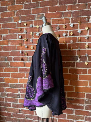 Paisley Artemis Batik Poncho Top - Purple/Black
