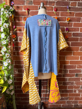 OOAK Autumn Collection - Upcycled Flower Patchwork Hi Lo Kantha Poncho Top 🌼