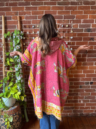 Sierra Dreams Upcycled Cotton Kantha Poncho Tunic Hoodie
