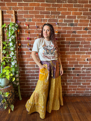 Spring Blooms Reversible Kantha Wide Leg Tiered Palazzo Pants