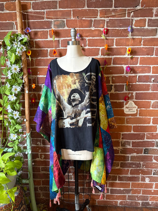 OOAK Autumn Collection- Garth Brooks Inspired Upcycled Silk Patchwork Tie Dye Hi Lo Poncho Top